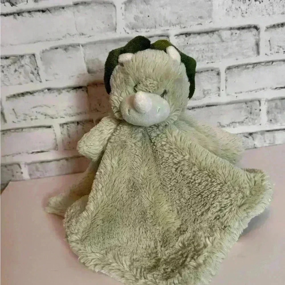 Kellytoy Luxe Green Dinosaur Triceratops Plush Lovey Security Blanket Rattle 13" - Picture 3 of 5